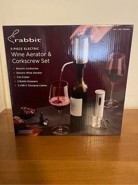 NIB Rabbit 5 piece electric wine aerator & corkscrew set